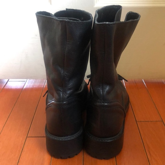 Zara Woman Zip Front Lace Up Leather Bootie - Picture 2 of 5